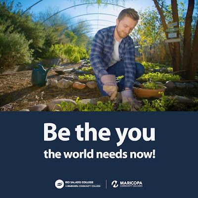 Poster featuring a young man working in a garden.  Text: Be the You the World Needs Now.