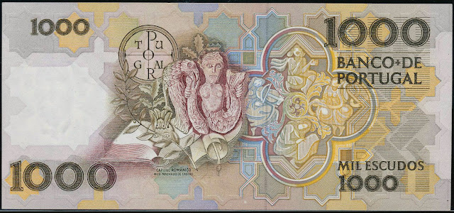 Portugal money currency 1000 Escudos banknote 1983 National Museum Machado de Castro, Coimbra