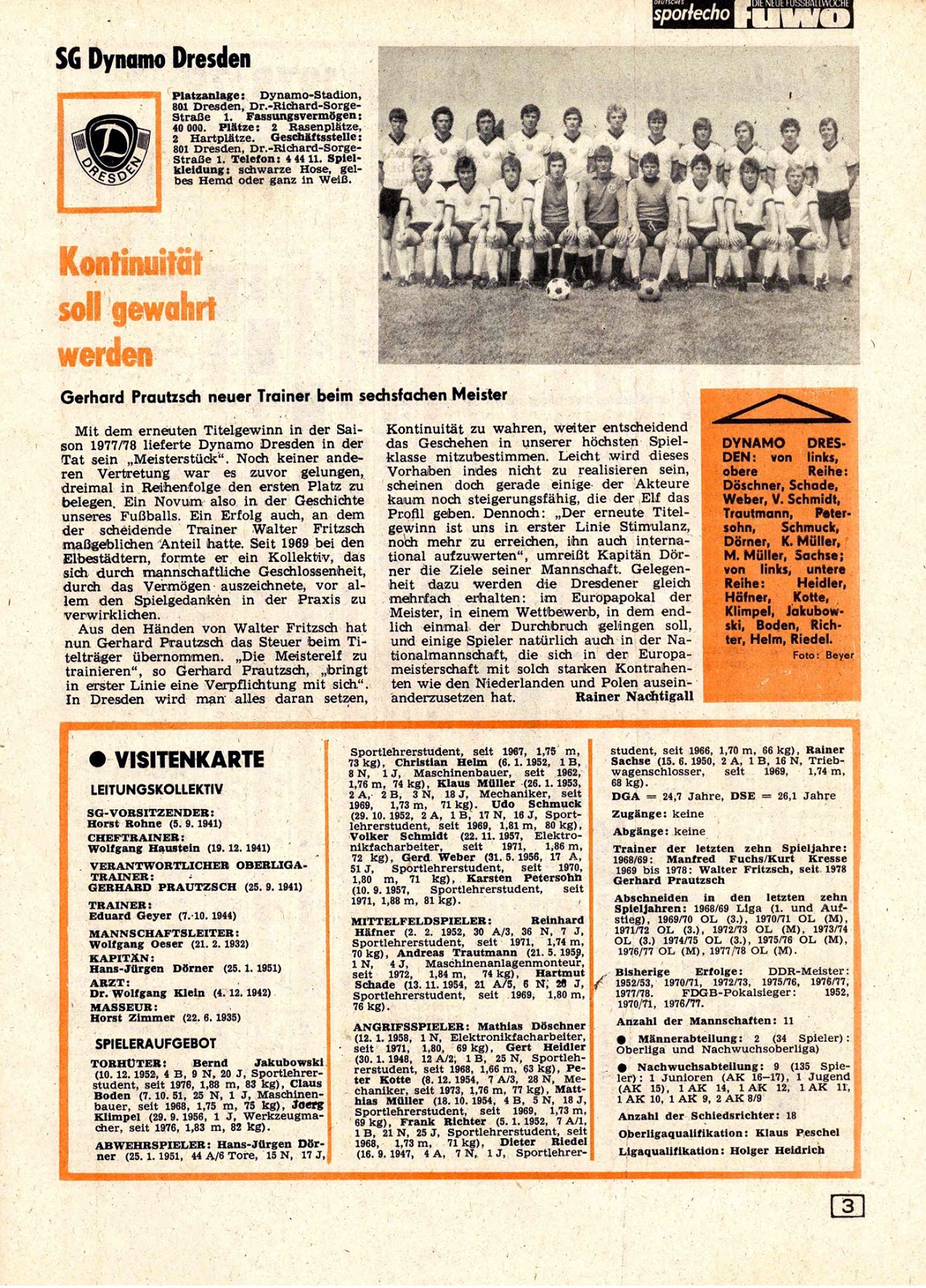 DDR OBERLIGA 197879. Les équipes du championnat.
