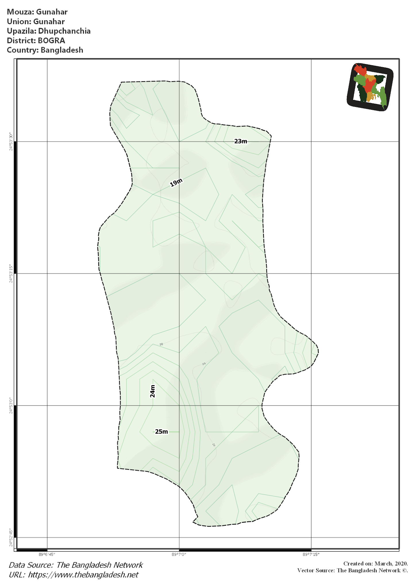 Map of Gunahar Mouza of Dhupchanchia Upazila, BOGRA, Bangladesh.