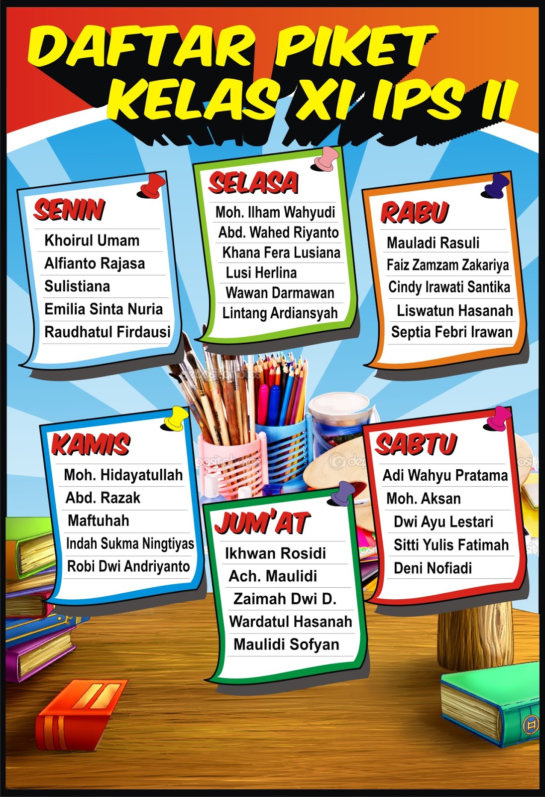 Desain untuk Jadwal Piket  Kelas  dan Susunan Struktur 