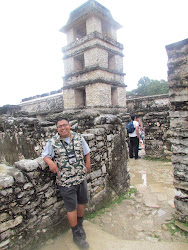 My guide Jose Luiz fronting the only tower in Mayan antiquity, Palengue