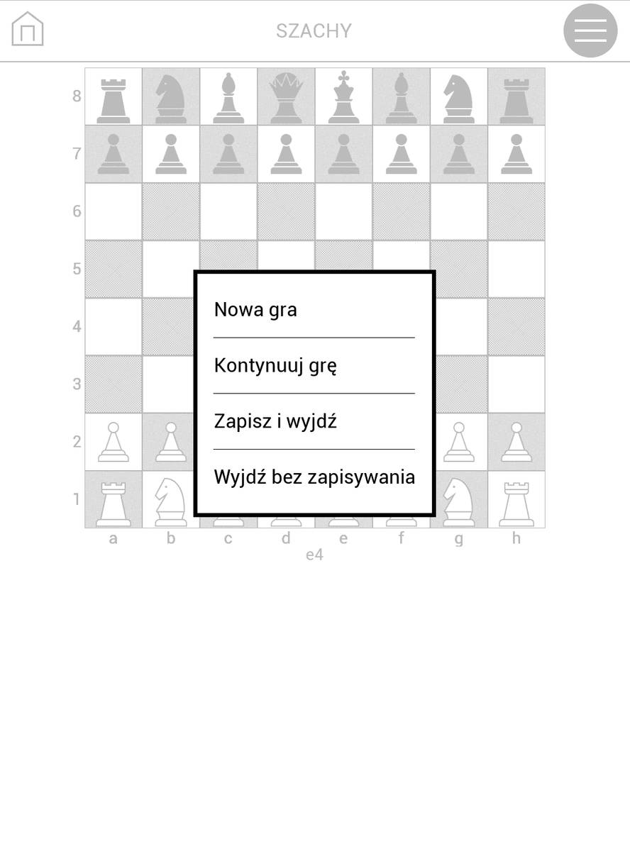 Menu gry Szachy na PocketBook Touch HD 3
