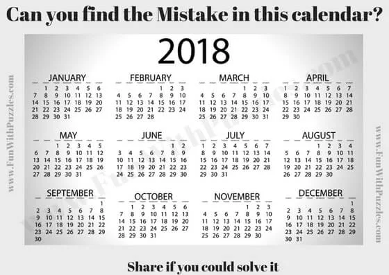 Finding Mistake in Calendar Picture Puzzle