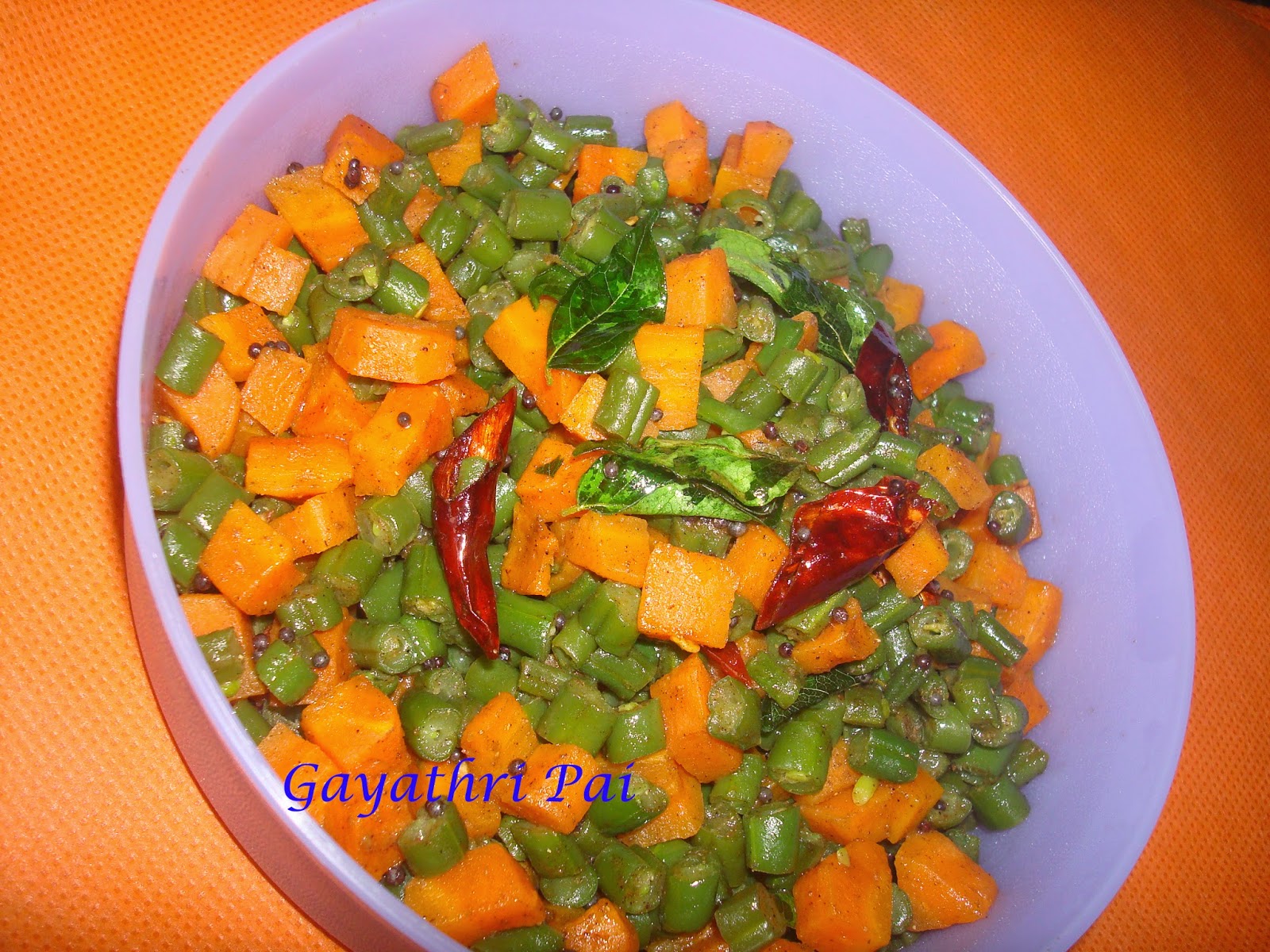 Gayathri Pai's Food Bytes CarrotBeans Upkari with Garam Masala.