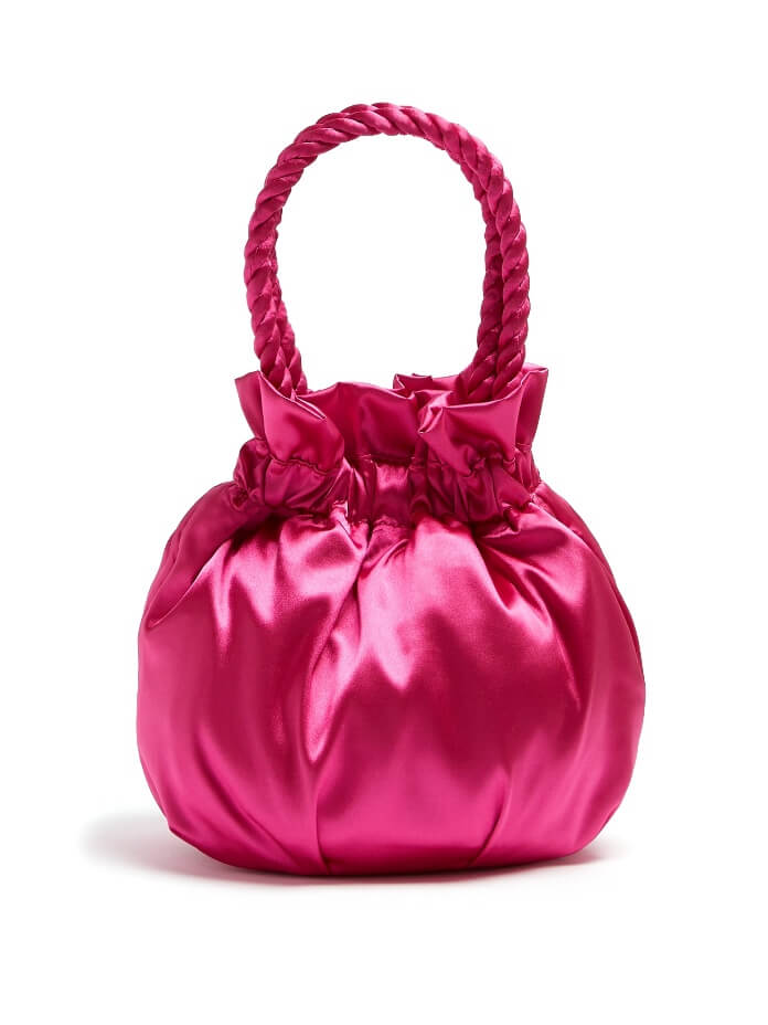 Round Slouchy Handbag in Pink Satin