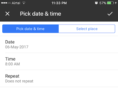 Google keep time and date