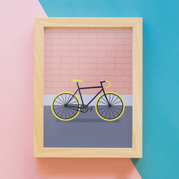 Frame mockup with bike Free Psd