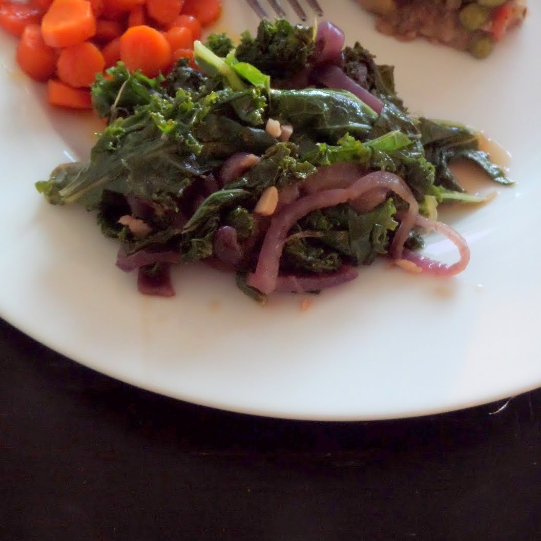 Sauteed Kale:  Warm kale sauteed until tender and flavored with onions, garlic, and balsamic vinegar.