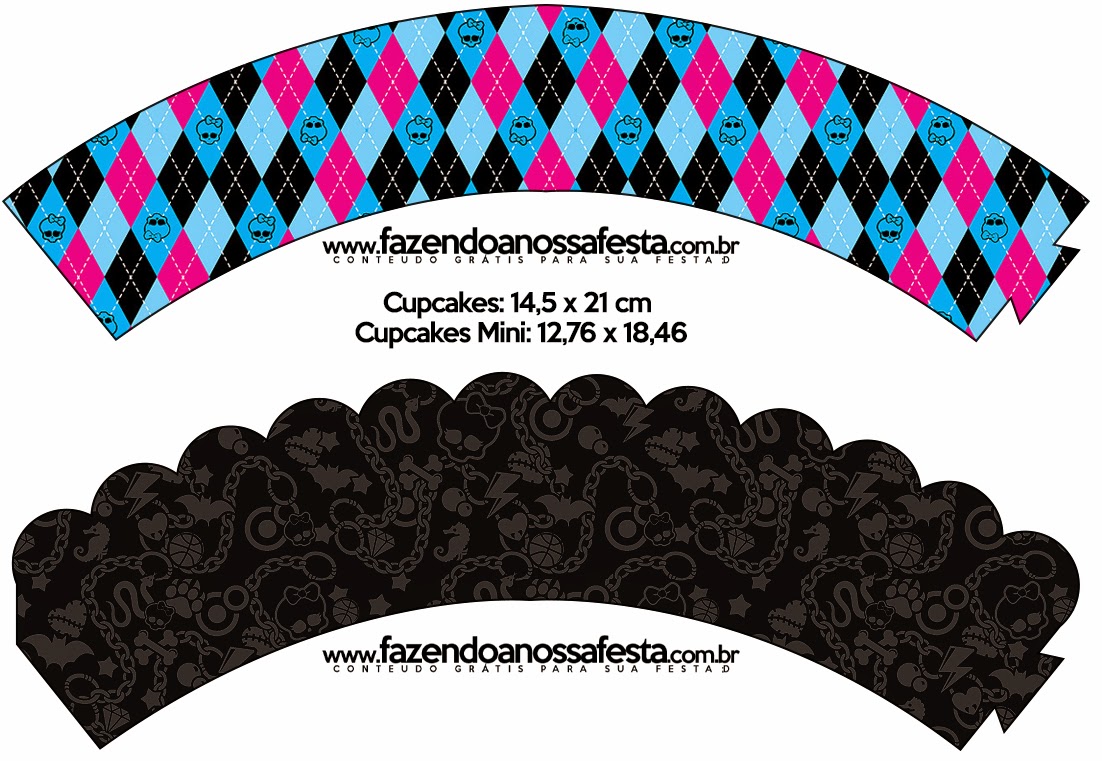 Monster High Negro: Imprimibles Gratis para Fiestas. Wrappers para cupcakes.