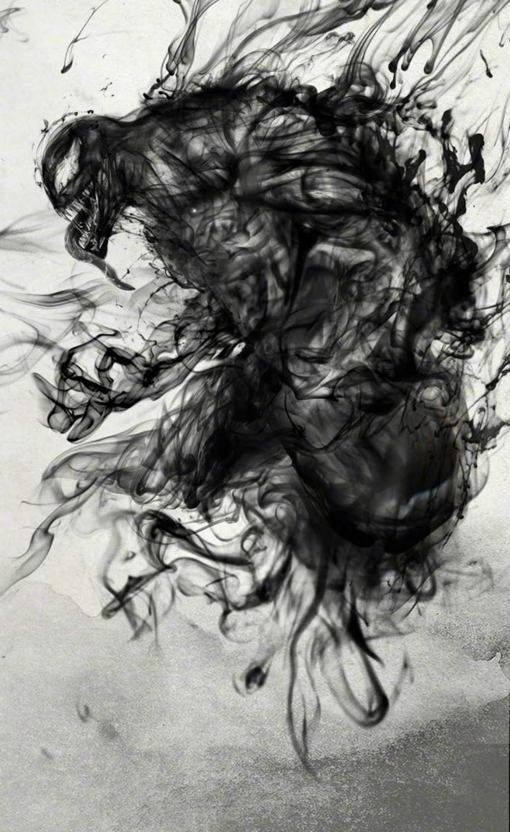Venom Ink Wash Poster 墨の黒をエイリアン シンビオートの 毒液 に見立てた中華版 ヴェノム の水墨画のポスター Cia Extra