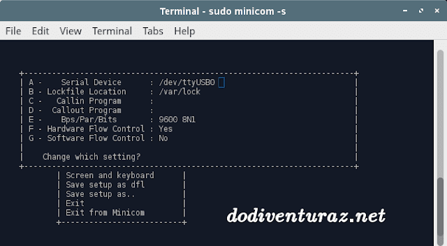 Cara menggunakan kabel console di linux dengan minicom Mengubah port console pada minicom -s