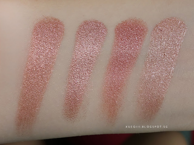 Colourpop Super Shock Shadows Review and Swatches Rose Gold Shades in Weenie, La la, Sequin, Amaze