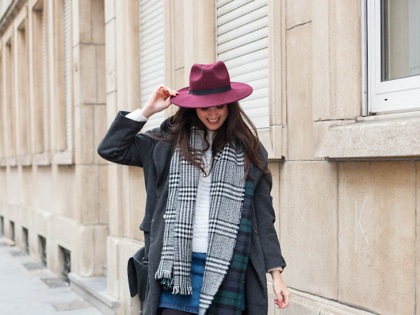 Outfit: winter layers in plaid scarf and long coat