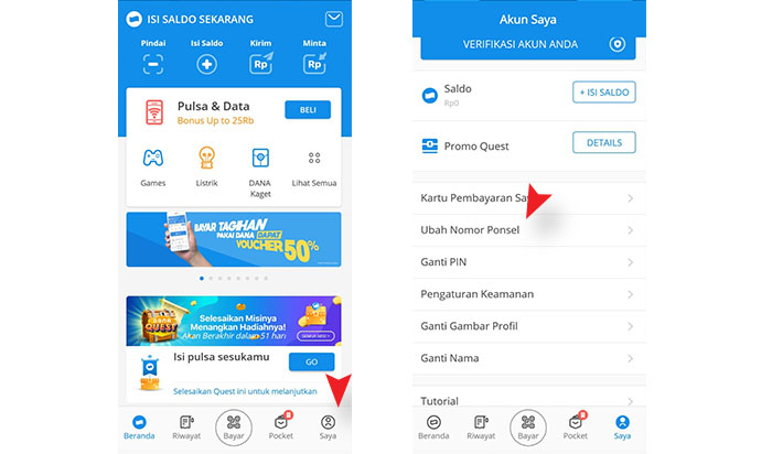 Cara Ganti Nomor HP Akun DANA Dengan Nomor Baru