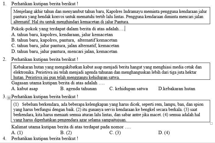 Kumpulan Soal Bahasa Indonesia SMP  Kelas 7 Semester 1 