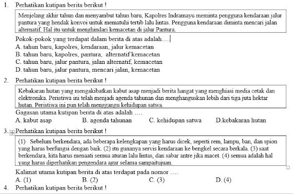 Kumpulan Soal Bahasa Indonesia SMP Kelas 7 Semester 1