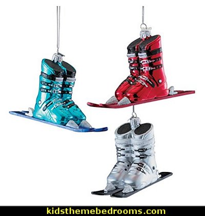 Ski Boots With Skis Glass Ornaments Ski Boots With Skis Glass Ornaments