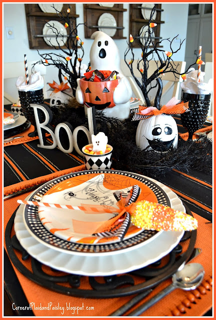 Not So Scary Halloween Tablescape - Corner of Plaid and Paisley