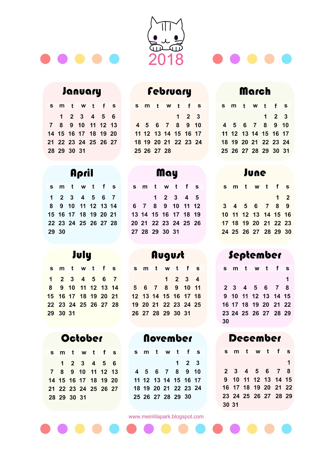 Aktentas piloot lont Free printable 2018 kawaii calendar - Kalender 2018 - freebie