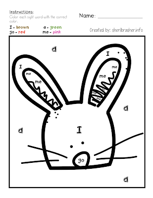 Who wants a Spring FREEBIE? Head over to sherilbrasher.info/school-resources to grab this super cute Color by Code using Sight Words picture of a bunny. 