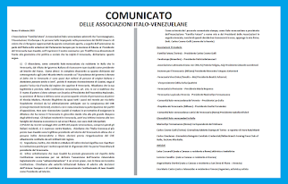 Comunicato ufficiale delle Associazioni Italo-Venezuelane, rivolto al Governo italiano