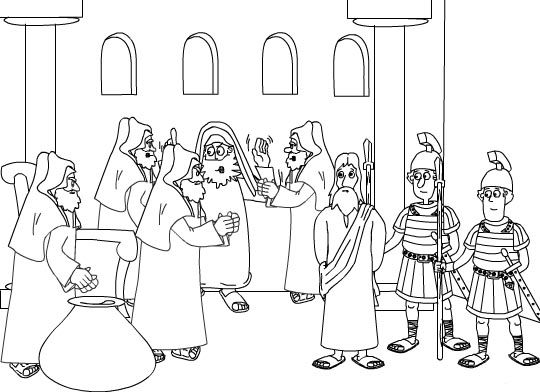 Dibujos para colorear Jesús ante Sanedrín