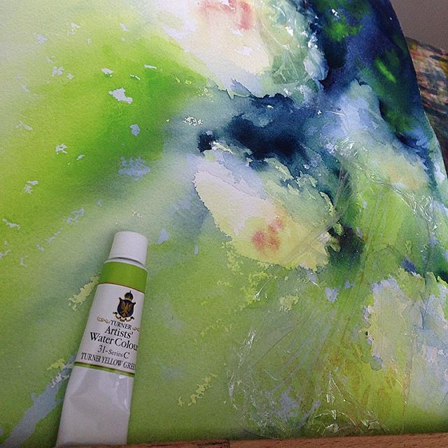 Applying new green for my peony watercolor painting Applying new green for my peony watercolor painting
