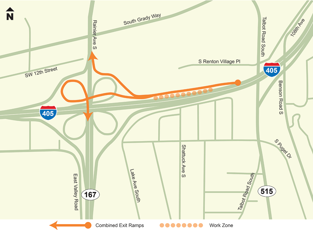 Drivers in Renton will find a new configuration off the off-ramp from. I-405 to Rainier Avenue South and SR 167 as early as this weekend.