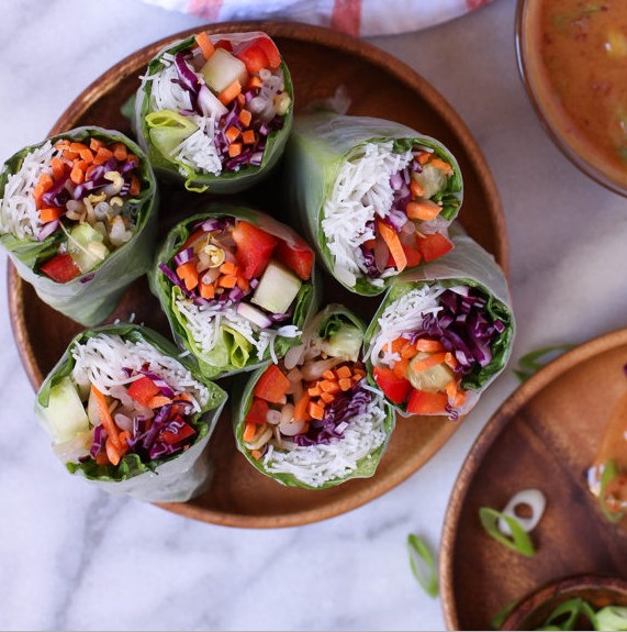 Veggie Spring Rolls with Spicy Peanut Dipping Sauce #Veggies #Vegan Veggie Spring Rolls with Spicy Peanut Dipping Sauce #Veggies #Vegan