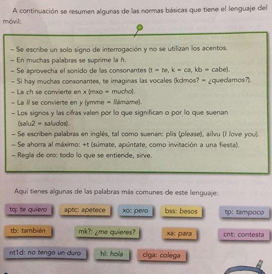 Lenguaje del móvil, lengua castellana, educación primaria