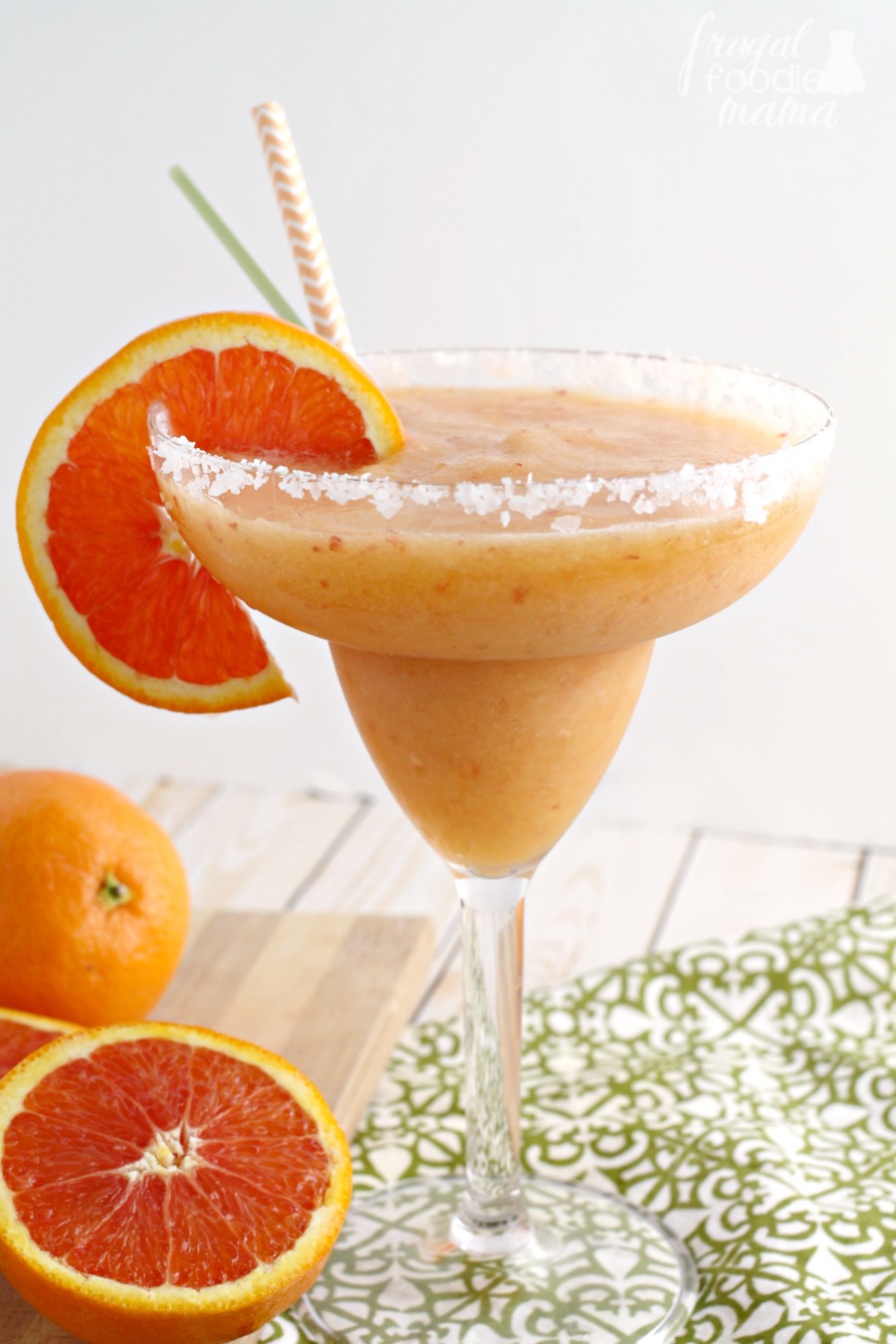 Frugal Foodie Mama Frozen Peach & Cara Cara Orange Margarita