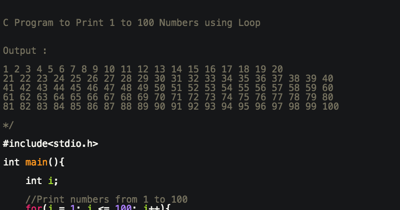 Programming Tutorials: C Program to Print to Numbers Loop