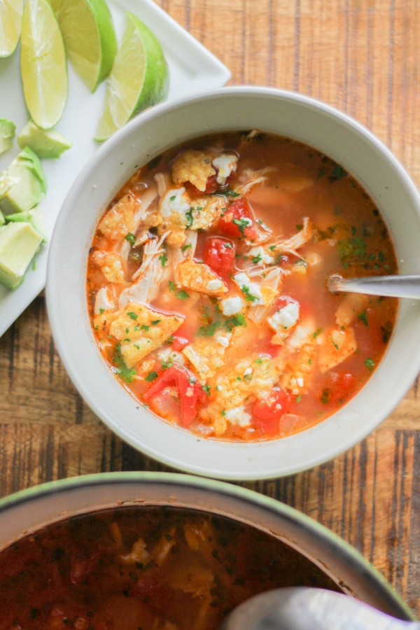 This lime, chicken, and tortilla soup is the perfect meal on a cool Fall evening!