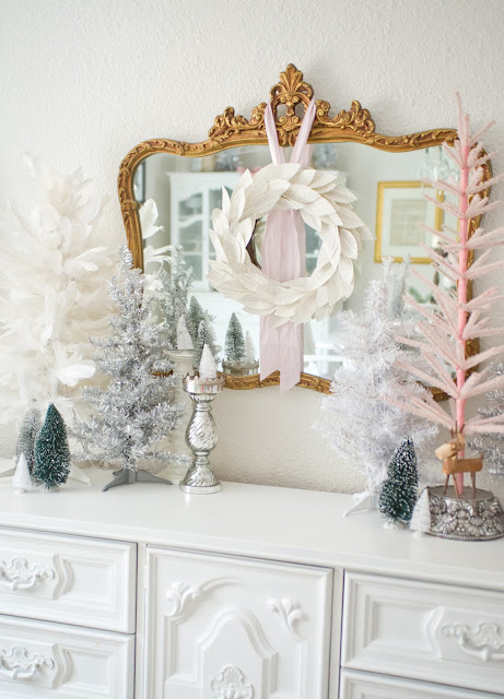 Pink and White Christmas Dining Room