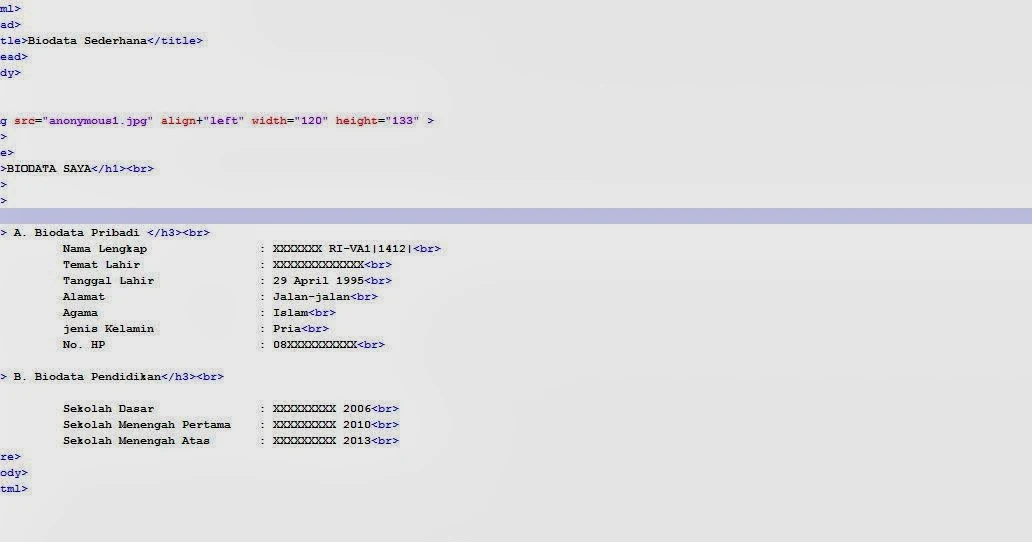 Membuat Biodata sederhana |HTML| - RI-VA1|1412|