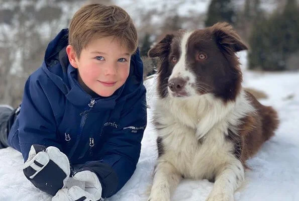 Prince Christian, Princess Isabella, Prince Vincent and Princess Josephine in Switzerland. family’s dog Grace
