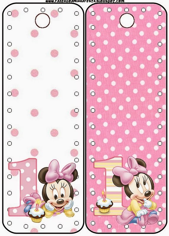 Minnie Primer Año con Lunares: Imprimibles Gratis para Fiestas. Para marcapáginas de Minnie Primer Año con Lunares.