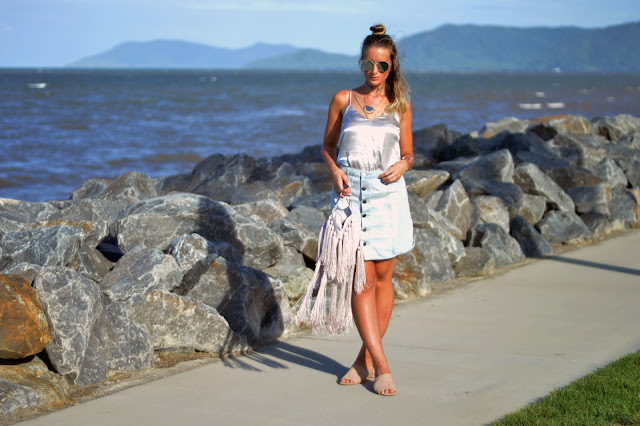 how to style a silk cami denim skirt fringed bag how to style a silk cami denim skirt fringed bag