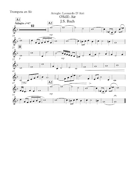 Aria Nº 3 de Bach (Suite) Partitura de Trompeta y Fliscorno en Si bemol Sheet Music for Trumpet and flugelhorn B flat Band