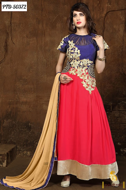 Buy online blue chiffon anarkali salwar suit online at lowest price in India at pavitraa.in