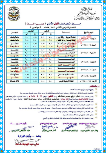 جداول امتحانات الدقهلية الفصل الدراسي الثاني جداول امتحانات الدقهلية الفصل الدراسي الثاني 2018 جميع المراحل التعليمية