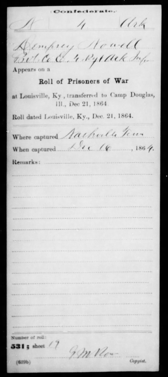 Ancestors In a Little Blue and a Lot of Gray Company E, Arkansas 4th