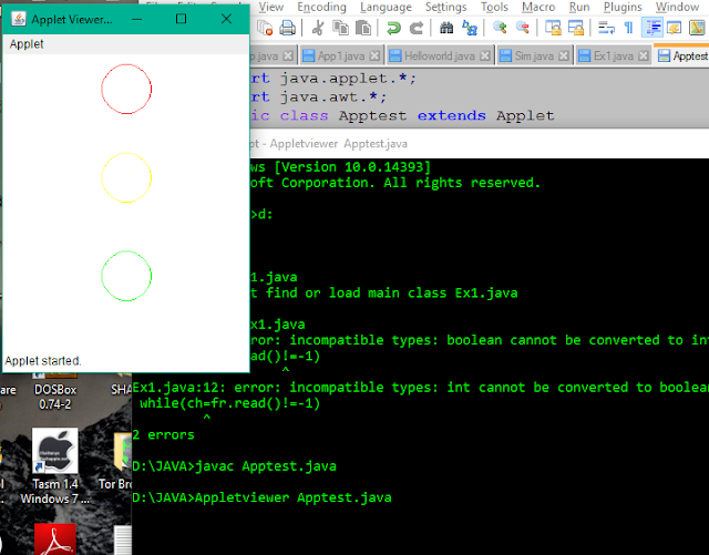 Write a program to design applet to display three circles filled with ...