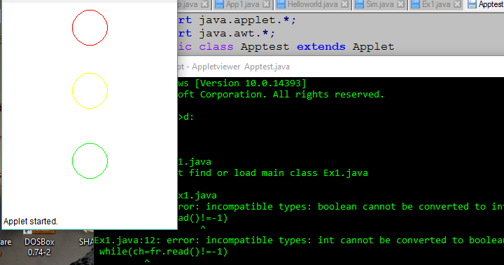Write a program to design applet to display three circles filled with ...