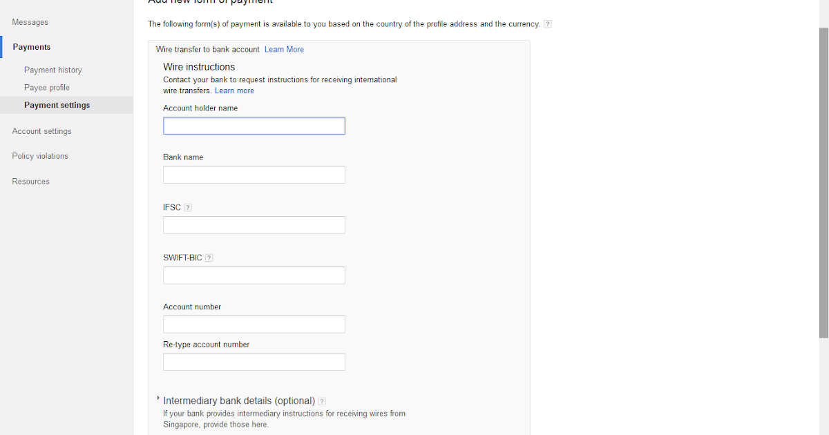 Details To Enter In Payment Settings Of Adsense Account India For