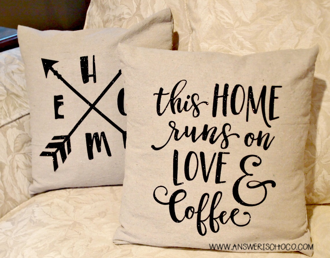 The Answer Is Chocolate Simple Sewing HTV Drop Cloth Pillows