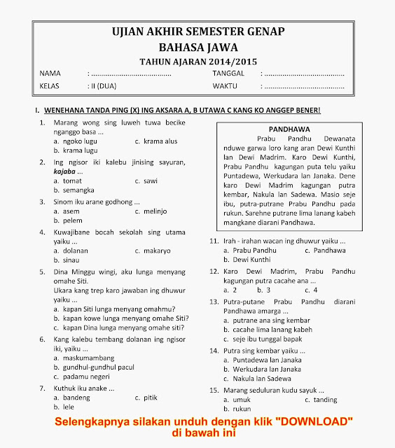 Soal Dan Jawaban Bahasa Jawa Kelas 9