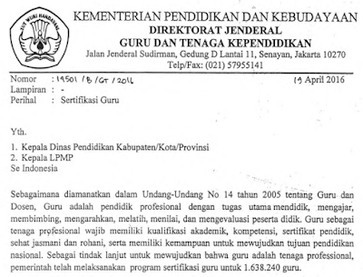 surat edaran resmi resmi kemdikbud perihal penghapusan sergur PPGJ SG-PPG 2016sekaligus perpanjangan masa verifikasi dan validasi data calon peserta sergur