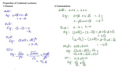 Closure and Commutative properties of Irrational numbers